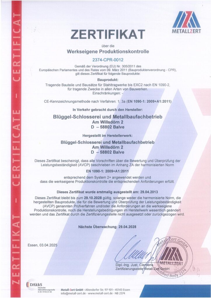 Zertifikat Werkseigene Produktionskontrolle